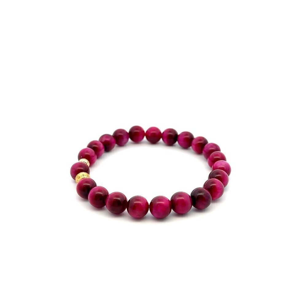 24K 18K Gold Money Coin Ball Bracelet Gemstones Dyed Tiger's Eye 8mm S6.5" - Picture 5 of 5